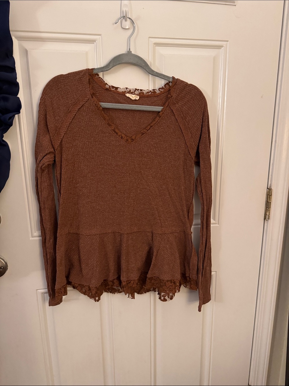 Hem & Thread Brown V-Neck Peplum Sweater Top